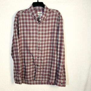 Jos A Bank Men Large Tailored Fit Flannel Plaid Button Shirt Stretch Lightweight